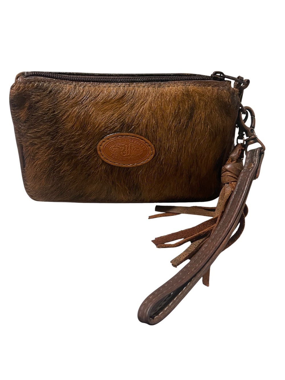 Brown Fur Wristlet with Tassel Strap